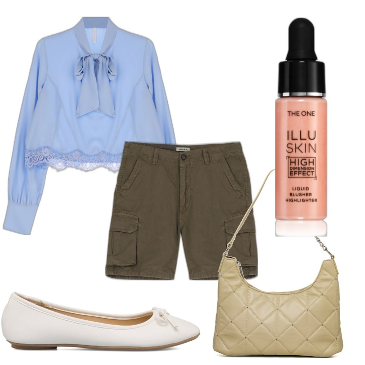 Outfit donna - Total look #1718148. Stile Trendy per Tutti i giorni. Abbinamento con blush, camicie, bermuda, borse a spalla, ballerine.