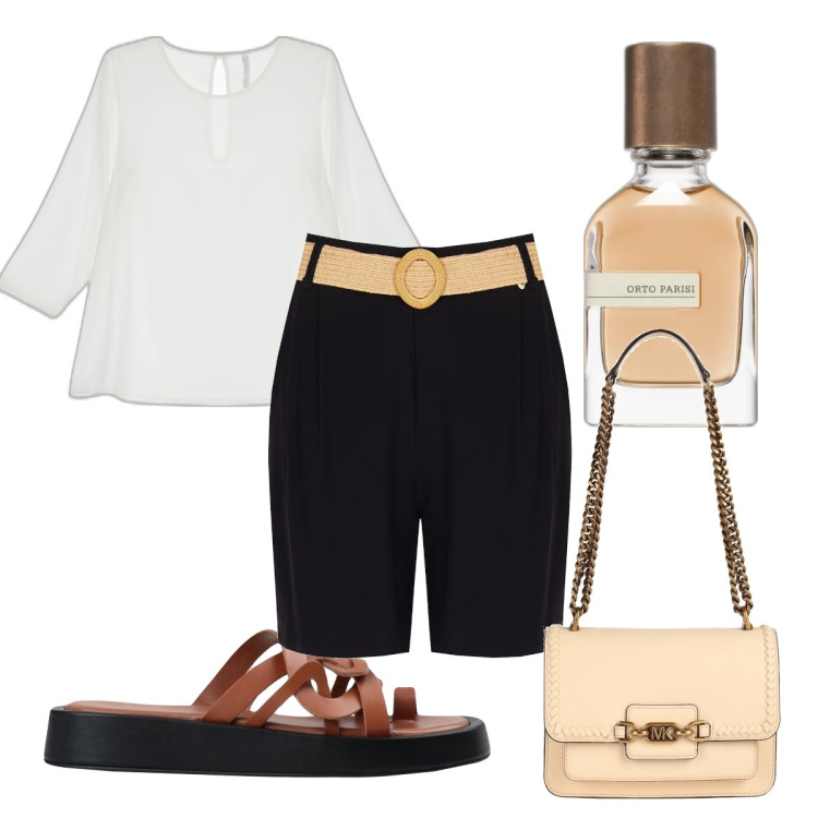 Outfit donna - Total look #1718150. Stile Trendy per Tutti i giorni. Abbinamento con infradito, borse a spalla, profumi, shorts, camicie.