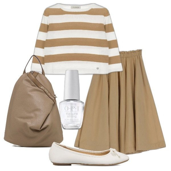 Outfit donna - la scuola a righe. Stile Bon Ton per Scuola/Università. Abbinamento con smalti, maglieria, gonne, zaini, ballerine.