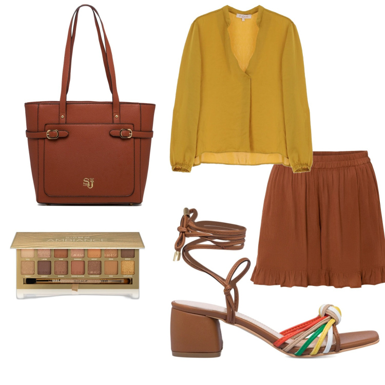 Outfit donna - Total look #1718218. Stile Casual chic per Tutti i giorni. Abbinamento con shorts, ombretti, camicie, borse a spalla, sandali alla schiava.