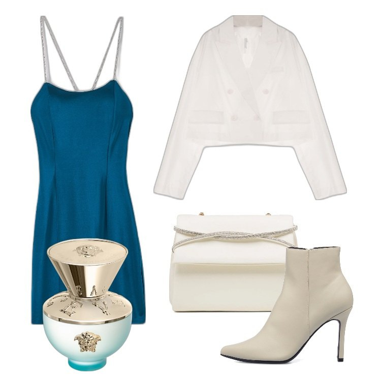 Outfit donna - Profumo per capelli, perche no!?. Stile Sexy per Serata fuori. Abbinamento con profumi, vestiti a tubino, giacche, stivaletti, clutch.