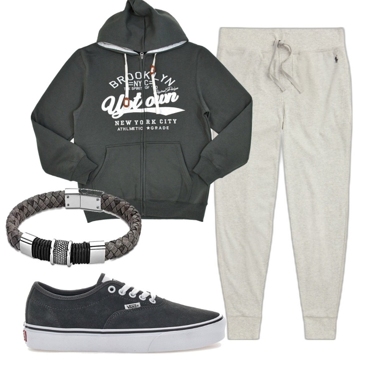 Outfit uomo - Total look #1718425. Stile Casual per Sport. Abbinamento con pantaloni, felpe con cappuccio, sneakers, braccialetti.