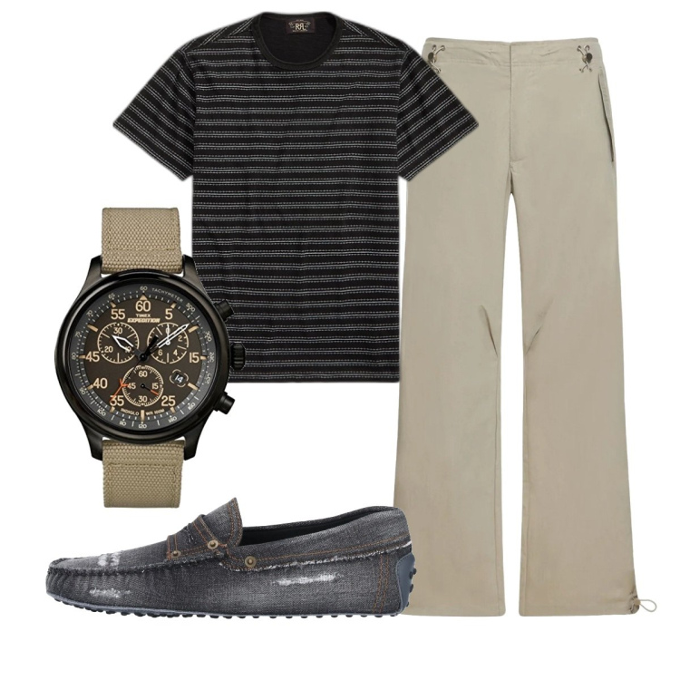 Outfit uomo - Total look #1718472. Stile Casual per Ufficio. Abbinamento con scarpe stringate, t-shirt, orologi analogici, pantaloni.
