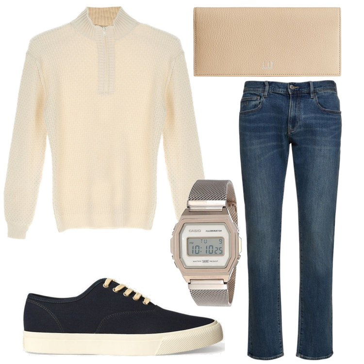 Outfit uomo - Total look #1718657. Stile Urban per Tutti i giorni. Abbinamento con portafogli, maglieria, sneakers, jeans slim fit, orologi.