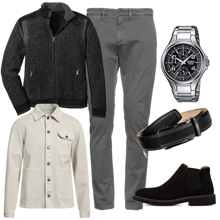 Outfit uomo - Casual con stile. Stile Casual per Tutti i giorni. Abbinamento con stivali e stivaletti, pantaloni, camicie, cardigans, orologi, cinture.