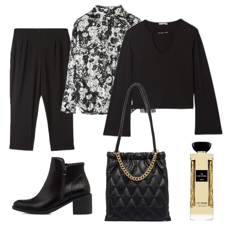 Outfit donna - Tabacco e caffè. Stile Urban per Ufficio. Abbinamento con profumi, pantaloni chino, bluse, t-shirt, borse a spalla, stivaletti.