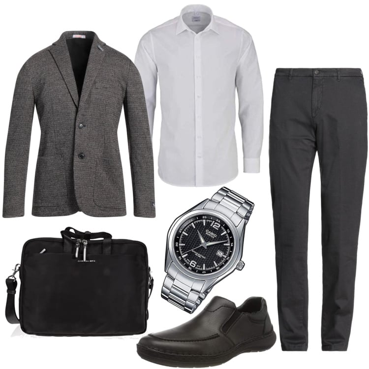 Outfit hombre - Entrevista. Estilo Business/Elegante para Oficina. Combinación con camisas, bolsos deportivos, zapatos con cordones, reloj, chaquetas, pantalones.