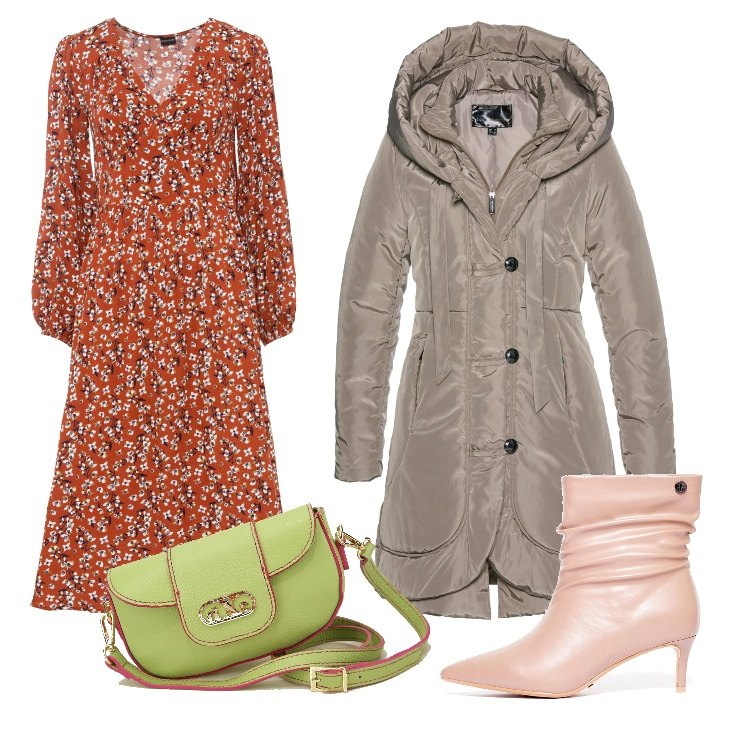 Outfit donna - I colori dell\'autunno. Stile Trendy per Ufficio. Abbinamento con blazer, vestiti midi/longuette, stivaletti, pochette.
