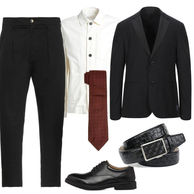 Outfit uomo - Abito nero per un colloquio importante. Stile Business/Elegante per Ufficio. Abbinamento con scarpe stringate, giacche, pantaloni, camicie, cravatte, cinture.