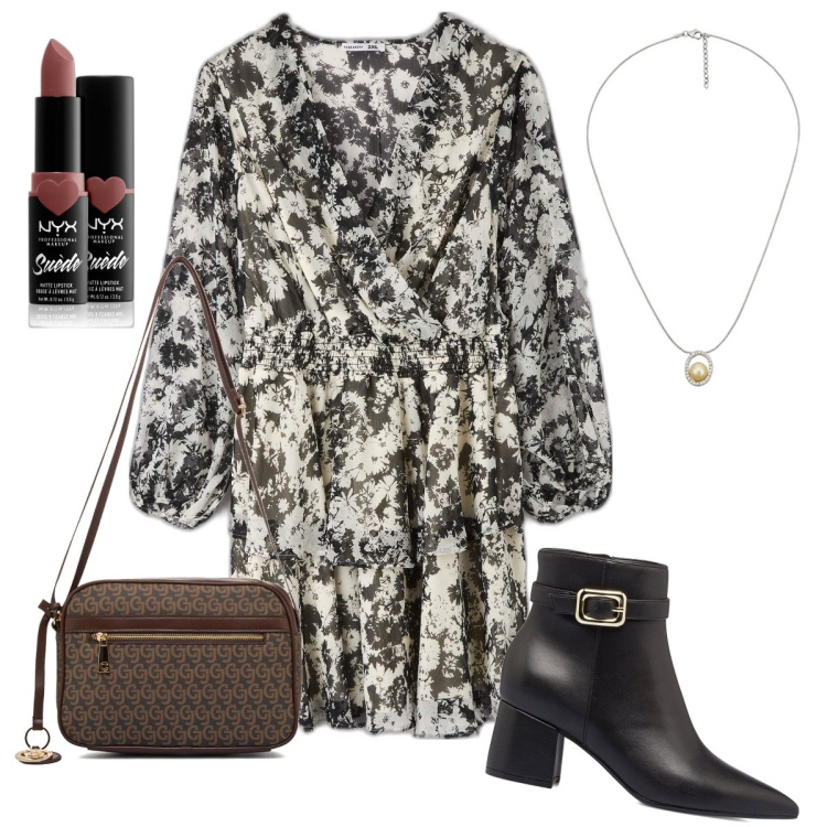 Outfit donna - Il vestitino autunnale. Stile Casual chic per Tutti i giorni. Abbinamento con rossetti, vestiti corti, stivaletti, borse a tracolla, ciondoli.