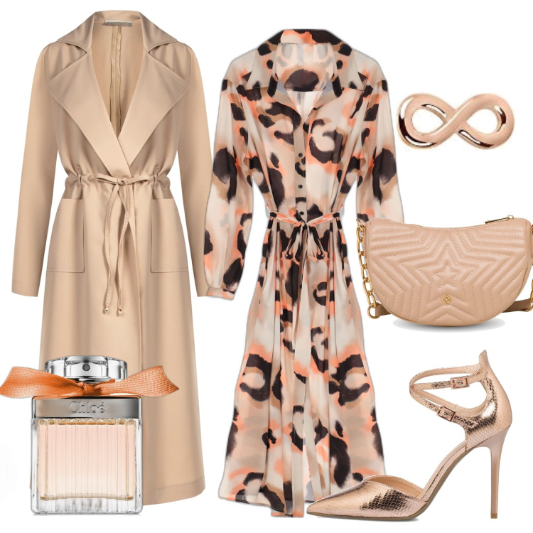 Outfit donna - elegante e low cost. Stile Chic per Cerimonia. Abbinamento con profumi, trench, vestiti midi/longuette, borse a tracolla, décolleté, ciondoli.