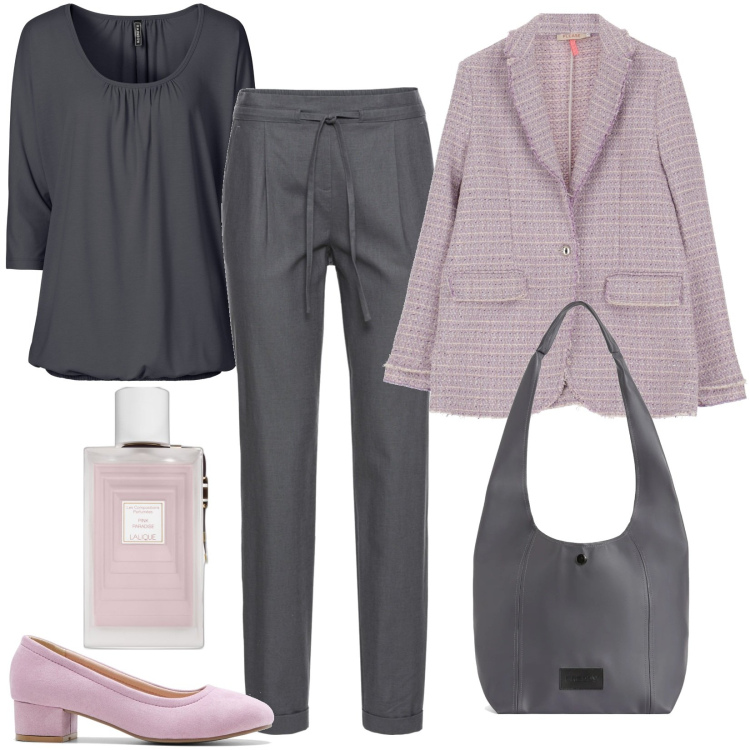 Outfit donna - l\'ufficio curvy a settembre. Stile Trendy per Ufficio. Abbinamento con pantaloni, maglieria, décolleté, profumi, giacche, borse a spalla.