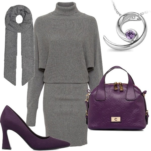 Outfit donna - plus size ufficio autunno. Stile Casual chic per Ufficio. Abbinamento con vestiti, borse a spalla, décolleté, collane, sciarpe.