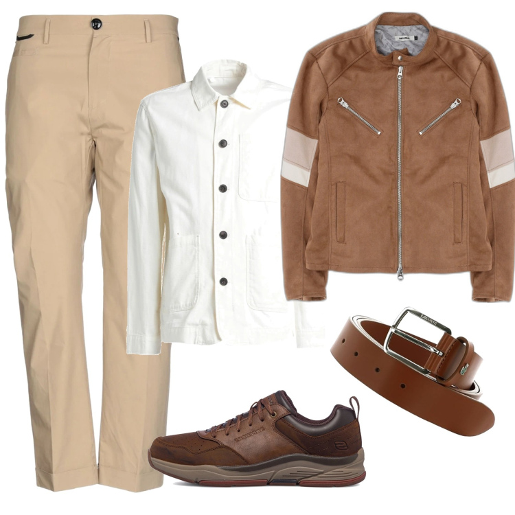 Outfit uomo - Pantaloni beige. Stile Casual per Tutti i giorni. Abbinamento con giacche, sneakers, pantaloni, camicie, cinture.