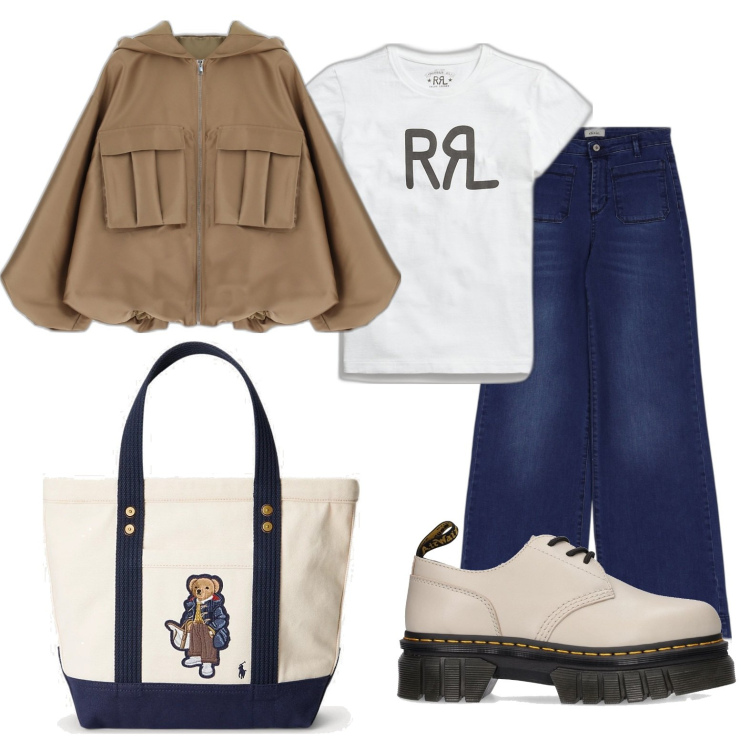 Outfit donna - Total look #1719094. Stile Urban per Tutti i giorni. Abbinamento con cappotti, jeans, t-shirt, borse tote, mocassini.