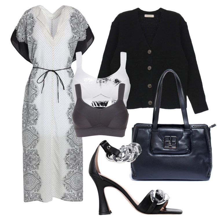 Outfit donna - Total look #1719106. Stile Bon Ton per Ufficio. Abbinamento con reggiseni, vestiti lunghi, sandali in pelle, cardigans, borse a mano.