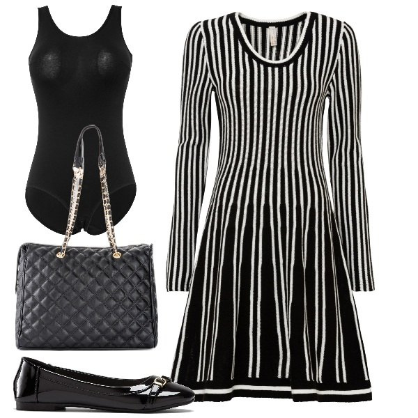 Outfit donna - bonprix fall winter. Stile Bon Ton per Tutti i giorni. Abbinamento con body, shopping bag, vestiti, ballerine.