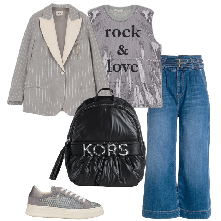 Outfit donna - A cena con le amiche. Stile Trendy per Serata fuori. Abbinamento con zaini, sneakers, t-shirt, jeans, giacche.