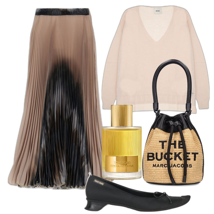 Outfit donna - Pieghe piatte. Stile Bon Ton per Serata fuori. Abbinamento con ballerine, profumi, gonne longuette, maglieria, borse a secchiello.