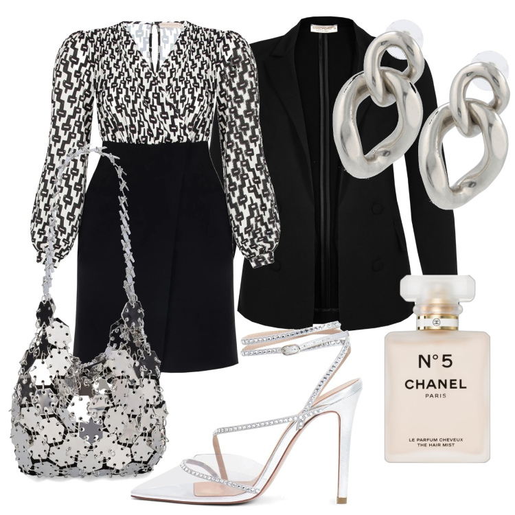 Outfit donna - Curvy chic Serata. Stile Chic per Serata fuori. Abbinamento con profumi, vestiti a tubino, cappotti, décolleté, orecchini, borse a spalla.