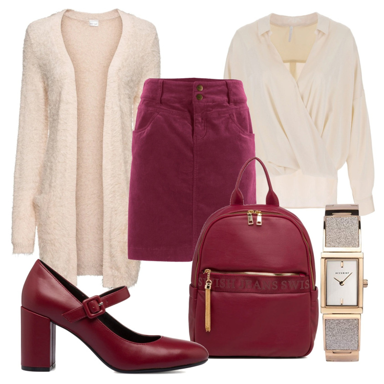 Outfit donna - Le scarpe rosse. Stile Casual per Tutti i giorni. Abbinamento con gonne lunghe, cardigans, camicie, décolleté, zaini, orologi analogici.