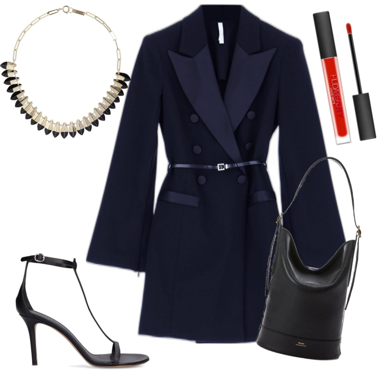 Outfit donna - Total look #1719197. Stile Chic per Serata fuori. Abbinamento con rossetti, vestiti corti, borse a secchiello, collane, sandali in pelle.