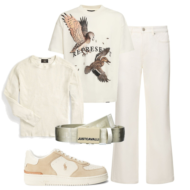 Outfit uomo - Simply white. Stile Trendy per Tutti i giorni. Abbinamento con maglieria, sneakers, cinture, pantaloni, t-shirt.