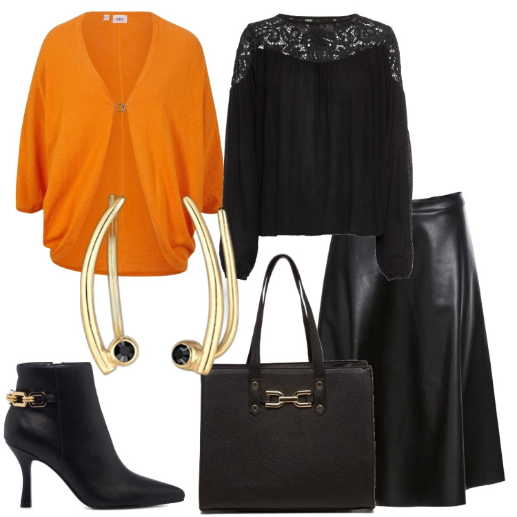 Outfit donna - Total look #1719213. Stile Rock per Serata fuori. Abbinamento con tuniche, gonne, cardigans, stivaletti, borse a spalla, orecchini.