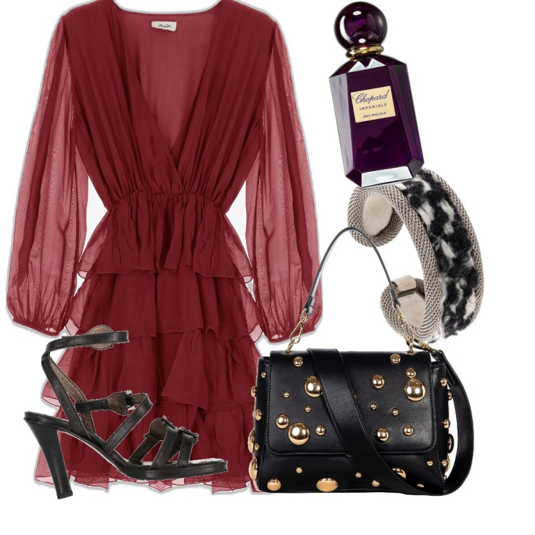 Outfit donna - Aperitiviamo. Stile Glamour per Serata fuori. Abbinamento con décolleté, braccialetti, profumi, borse a spalla, vestiti corti.