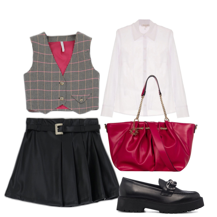 Outfit donna - La borsa perfetta. Stile Urban per Tutti i giorni. Abbinamento con borse a spalla, camicie, minigonne, gilet, mocassini.