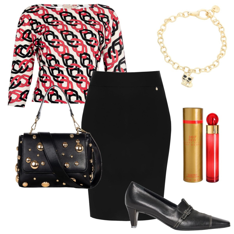 Outfit donna - La gonna per una serata importante. Stile Bon Ton per Serata fuori. Abbinamento con décolleté, braccialetti, profumi, gonne, bluse, borse a spalla.