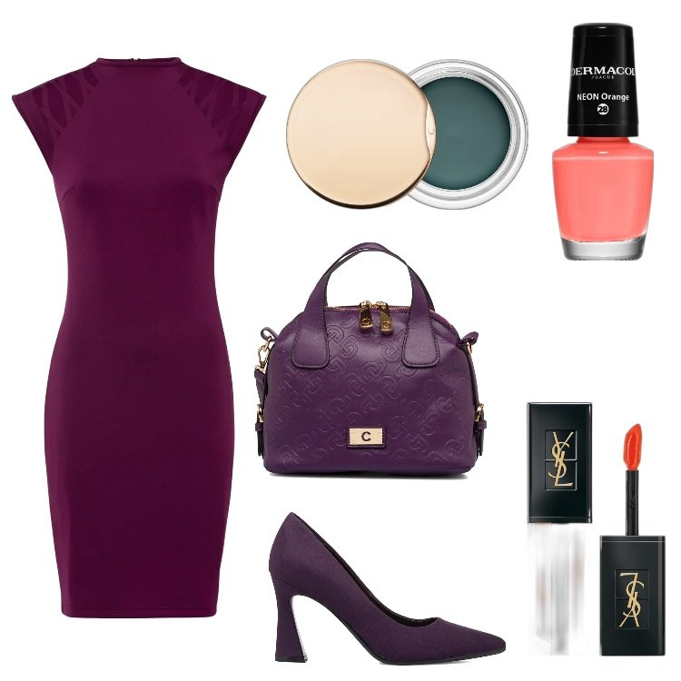Outfit donna - Audace e sofisticata. Stile Sexy per Serata fuori. Abbinamento con vestiti, rossetti, ombretti, smalti, décolleté, borse a spalla.