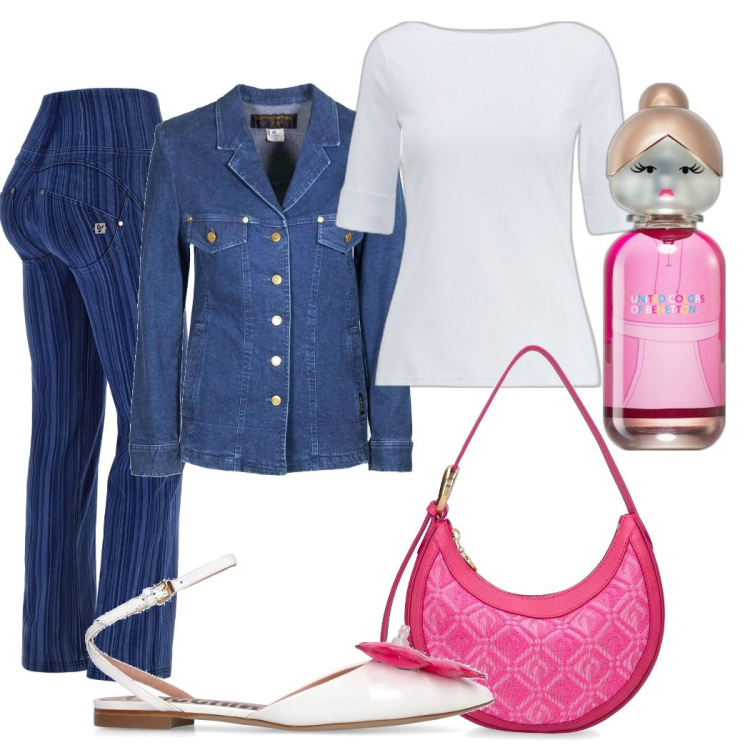 Outfit donna - Fucsia. Stile Casual per Tutti i giorni. Abbinamento con giacche, profumi, jeans, t-shirt, borse a spalla, ballerine.
