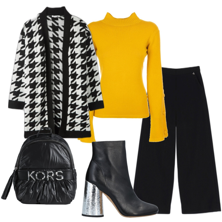 Outfit donna - Total look #1719388. Stile Casual chic per Tutti i giorni. look ideale per Tall. Abbinamento con zaini, stivaletti, cardigans, maglieria, pantaloni a palazzo.