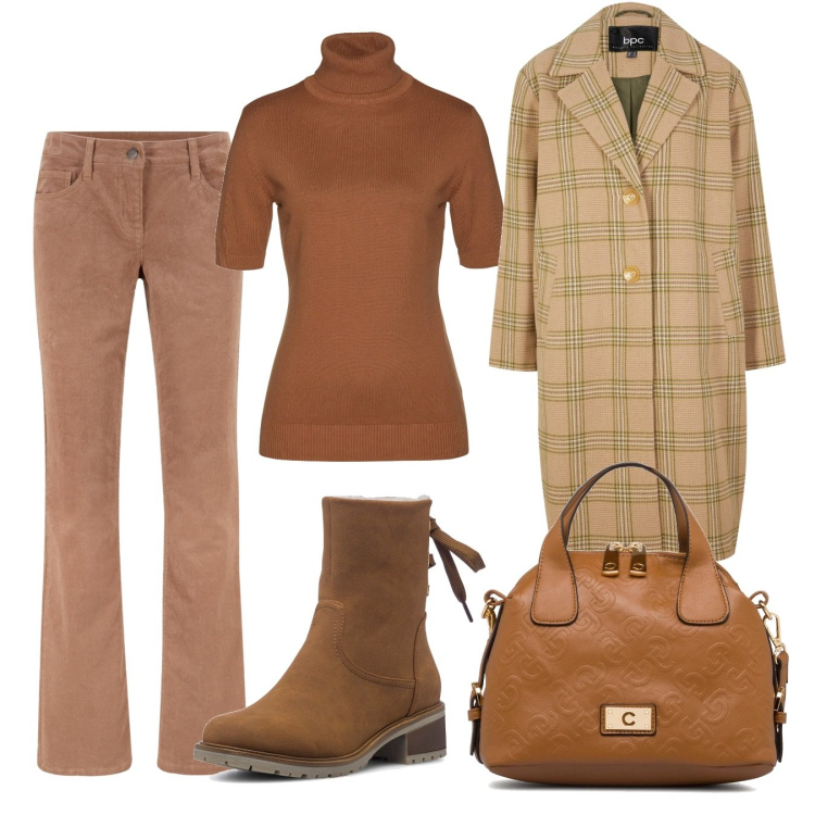 Outfit donna - Primi giorni d\'autunno. Stile Casual chic per Tutti i giorni. Abbinamento con pantaloni, maglieria, cappotti, borse a spalla, stivaletti.
