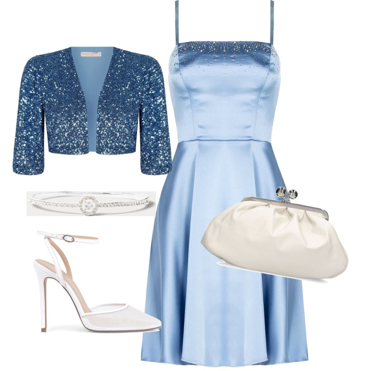Outfit donna - Total look #1719628. Stile Chic per Cerimonia. Abbinamento con bolero, vestiti, braccialetti, décolleté, pochette.