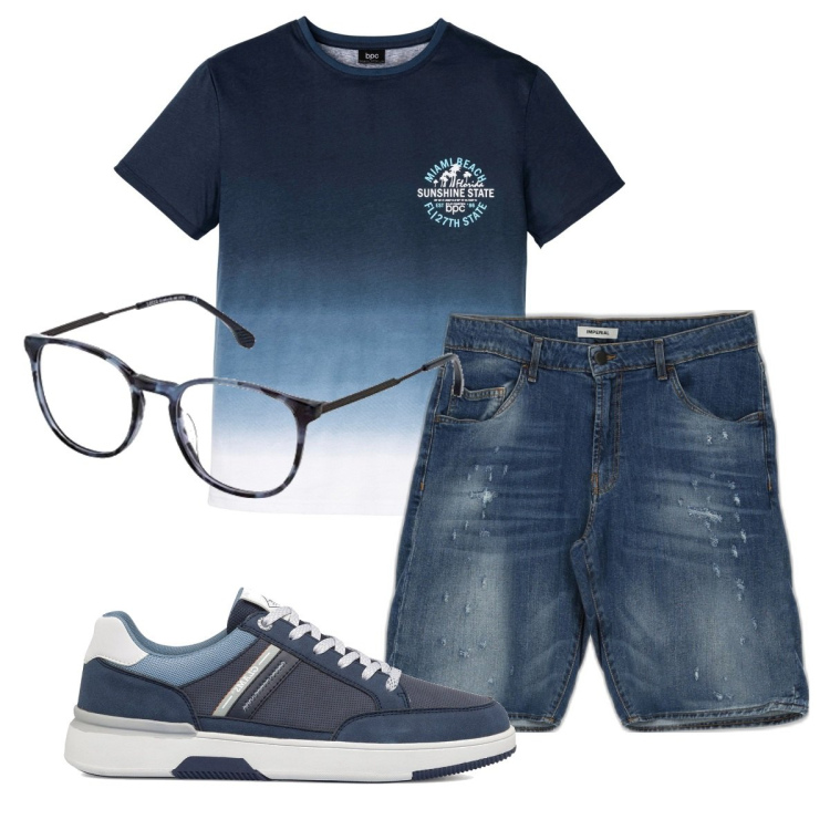Outfit uomo - Total look #1719638. Stile Casual per Tutti i giorni. Abbinamento con t-shirt, bermuda, sneakers, occhiali da sole.
