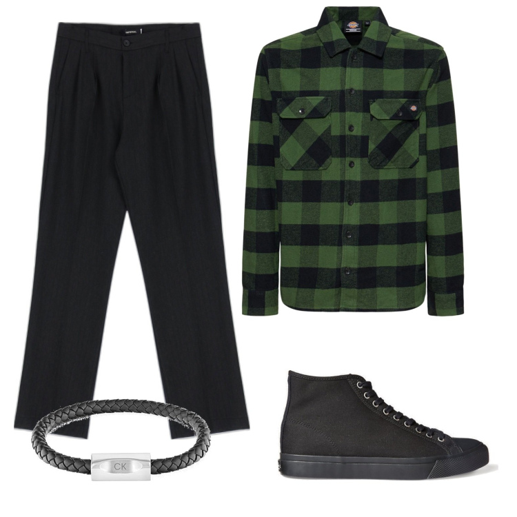Outfit uomo - Camicia a quadri verde. Stile Casual per Tutti i giorni. Abbinamento con pantaloni, sneakers, camicie, braccialetti.