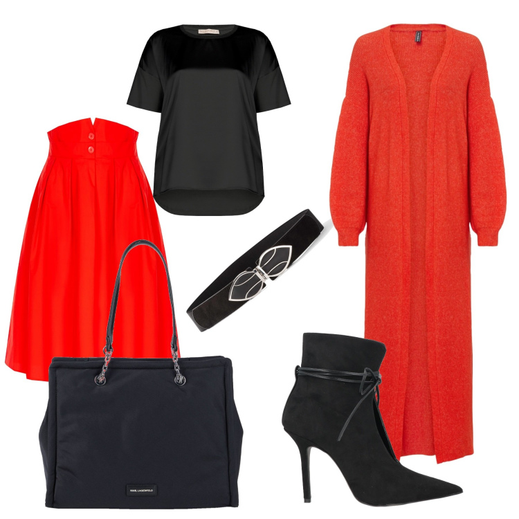Outfit donna - Total look #1719727. Stile Casual chic per Tutti i giorni. Abbinamento con cinture, cardigans, borse a spalla, stivaletti, gonne, bluse.