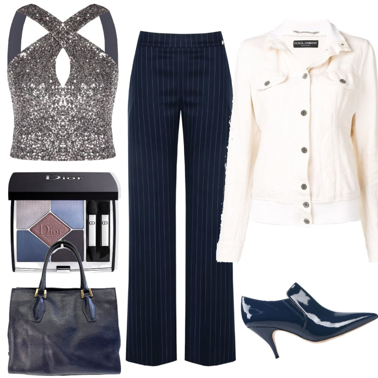 Outfit donna - I pantaloni…lì porto io!. Stile Casual per Serata fuori. Abbinamento con stivaletti, blazer, borse a mano, ombretti, top, pantaloni a palazzo.