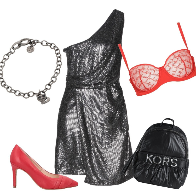 Outfit donna - Autumn. Stile Rock per Tutti i giorni. Abbinamento con zaini, vestiti corti, décolleté, reggiseni a balconcino, braccialetti.