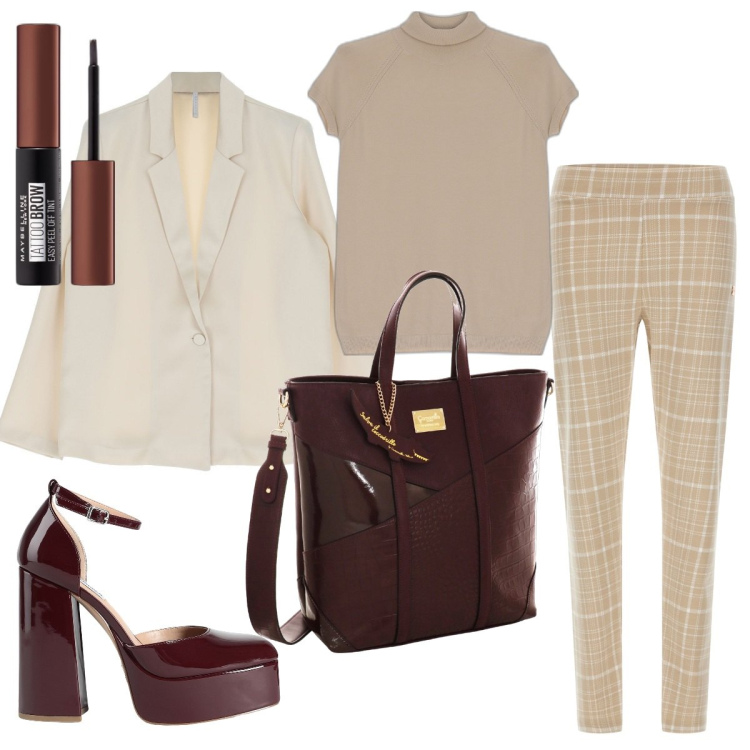 Outfit donna - Rientro con la borsa perfetta. Stile Chic per Ufficio. Abbinamento con décolleté, eyeliner, maglieria, cappotti, pantaloni, borse a mano.