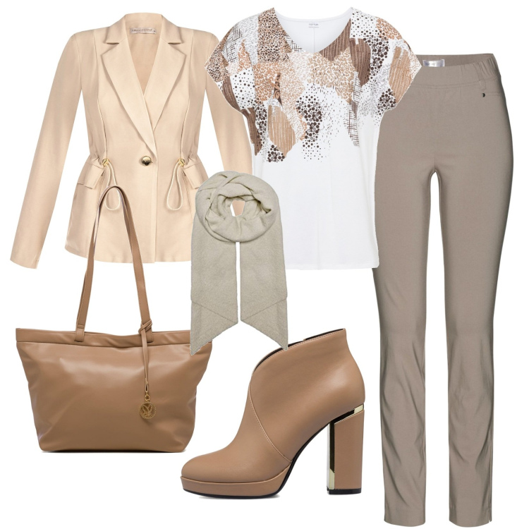 Outfit donna - Total look #1719992. Stile Casual chic per Tutti i giorni. look ideale per Petite. Abbinamento con pantaloni, maglieria, giacche, stivaletti, borse a spalla, sciarpe.
