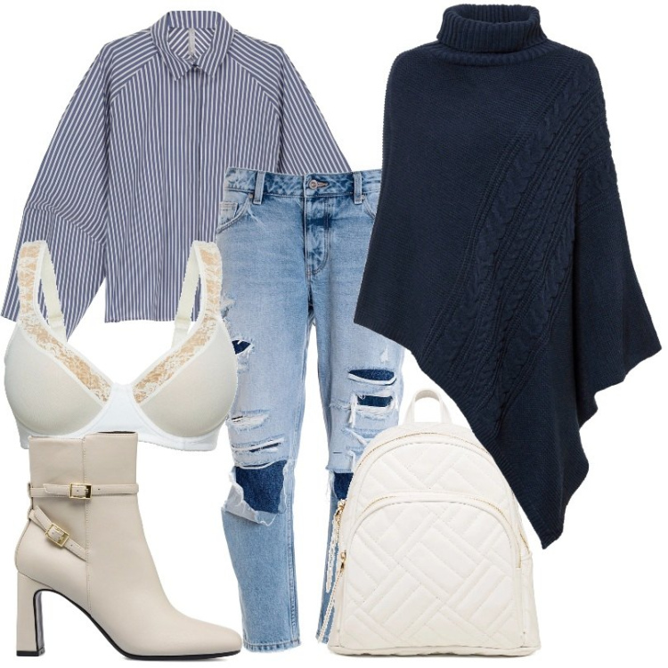 Outfit donna - Stivaletti da giorno. Stile Casual per Ufficio. Abbinamento con reggiseni, cinture, jeans boyfriend, camicie, stivaletti, zaini.