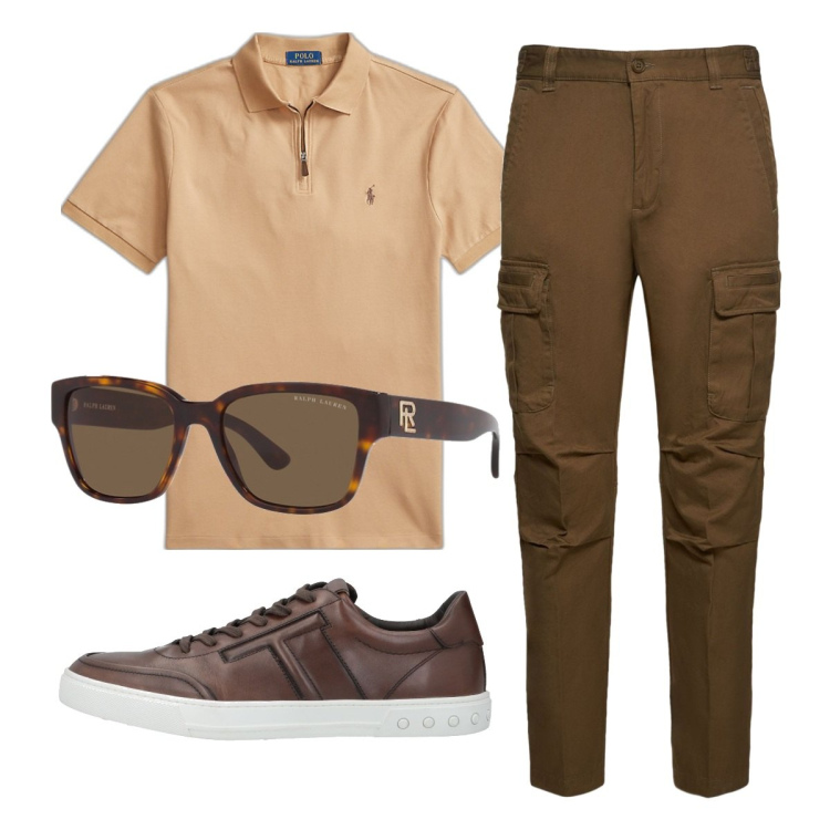 Outfit uomo - Total look #1720218. Stile Casual per Ufficio. Abbinamento con sneakers, occhiali da sole, polo, pantaloni cargo.