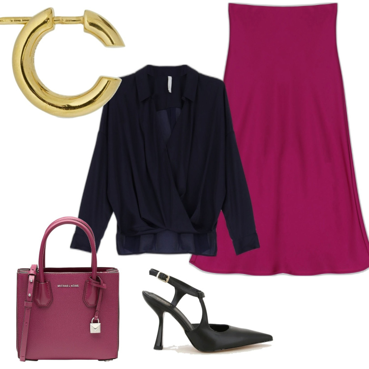 Outfit donna - Total look #1720261. Stile Casual chic per Serata fuori. Abbinamento con borse a mano, camicie, gonne longuette, décolleté, orecchini.