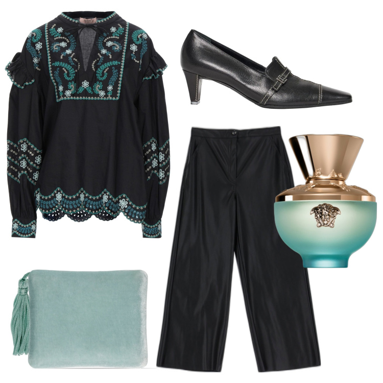 Outfit donna - Oriente. Stile Etnico per Tutti i giorni. Abbinamento con bluse, décolleté, profumi, pantaloni capri, pochette.