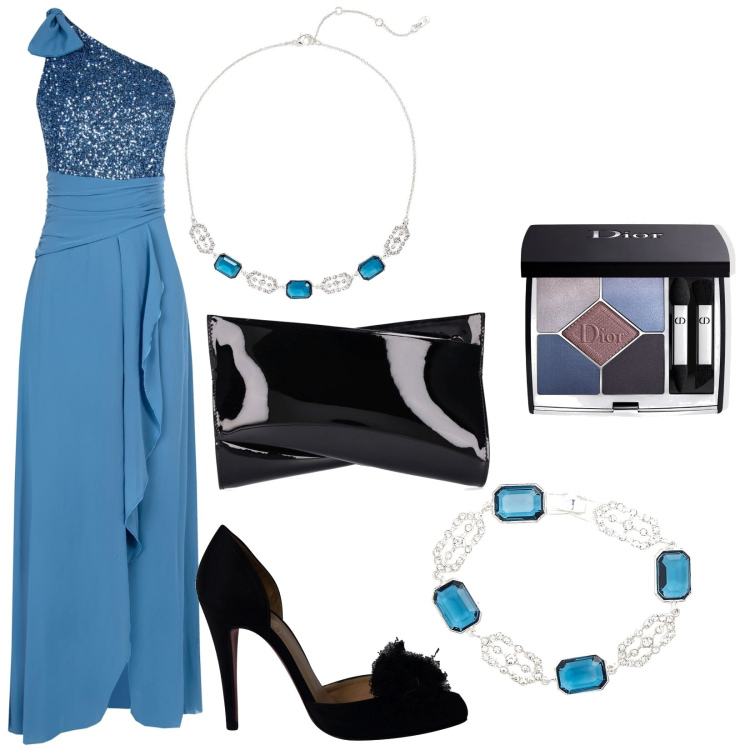 Outfit donna - Total look #1720491. Stile Glamour per Cerimonia. Abbinamento con décolleté, ombretti, vestiti lunghi, braccialetti, collane, pochette.