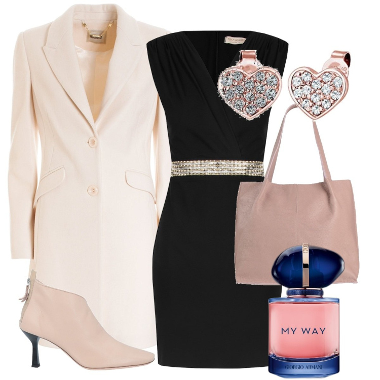 Outfit donna - A cena con amici. Stile Bon Ton per Serata fuori. Abbinamento con stivaletti, borse a spalla, profumi, vestiti midi/longuette, cappotti, orecchini.