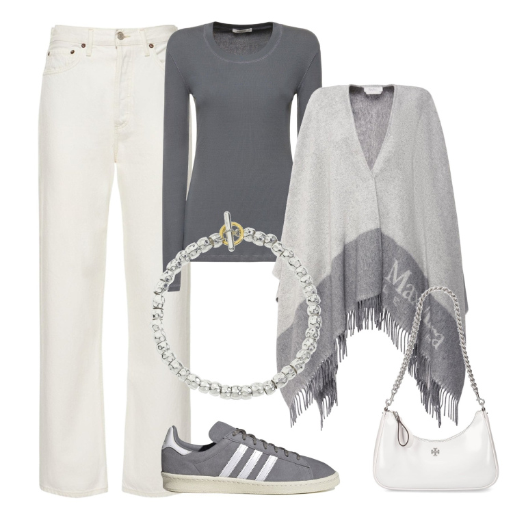 Outfit donna - Grey&white dress-code. Stile Casual chic per Tutti i giorni. Abbinamento con sneakers, braccialetti, cappotti, jeans, borse a spalla, t-shirt.